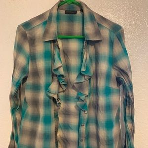 NY & Company Blue & Gray Stripe Button up Shirt